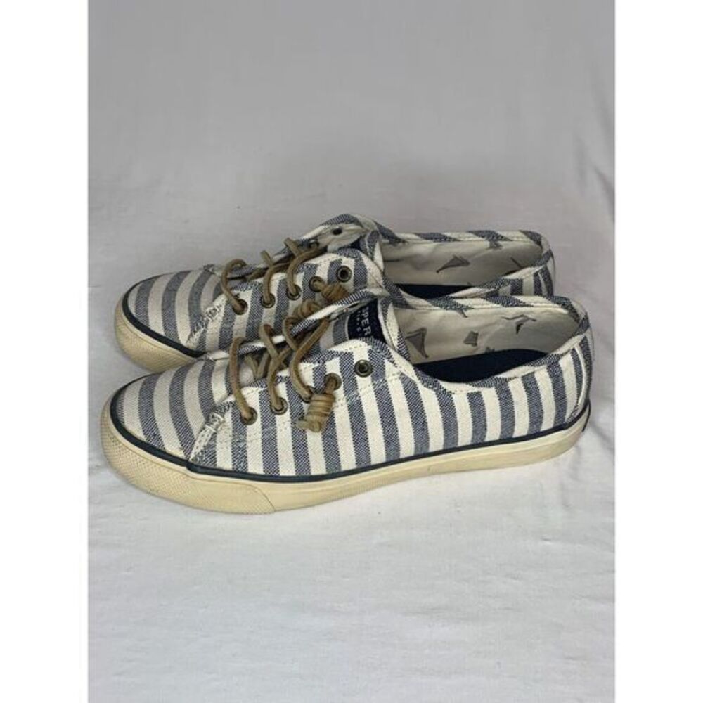 Sperry Top Sider Women's Boat Shoes Navy Blue Stripes White 7.5 M STS91564